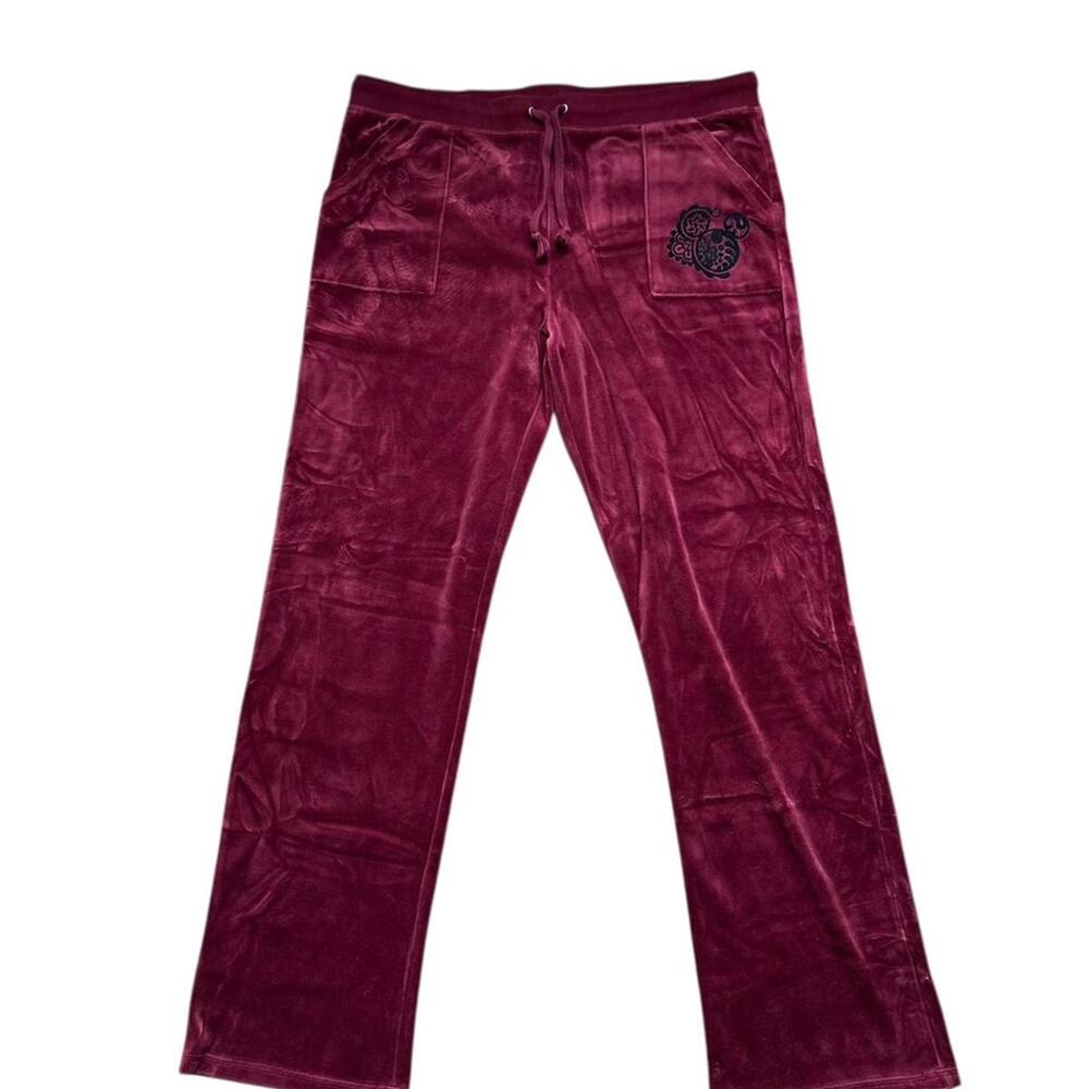 Disney Parks Velour Burgundy Hidden Mickey Sweatpants Womens Size L Retro Y2K